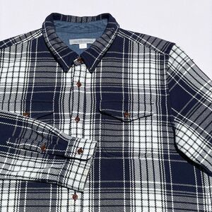Outerknown Navy and White Plaid Casual Button Down Shirt